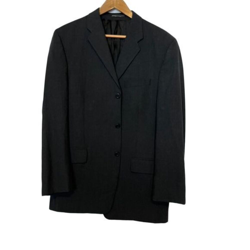 DKNY Men's Black Wool Notch Lapel Suit Size 40 Big & Tall Formal